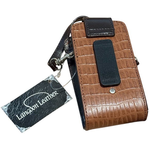 Langdon Leather Manhattan Cell Phone Case Croc Embossed Faux Brown‎ Clip - Picture 9 of 9